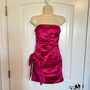 Lulu's Vibrant Pink Bow Satin Mini Dress Size XS